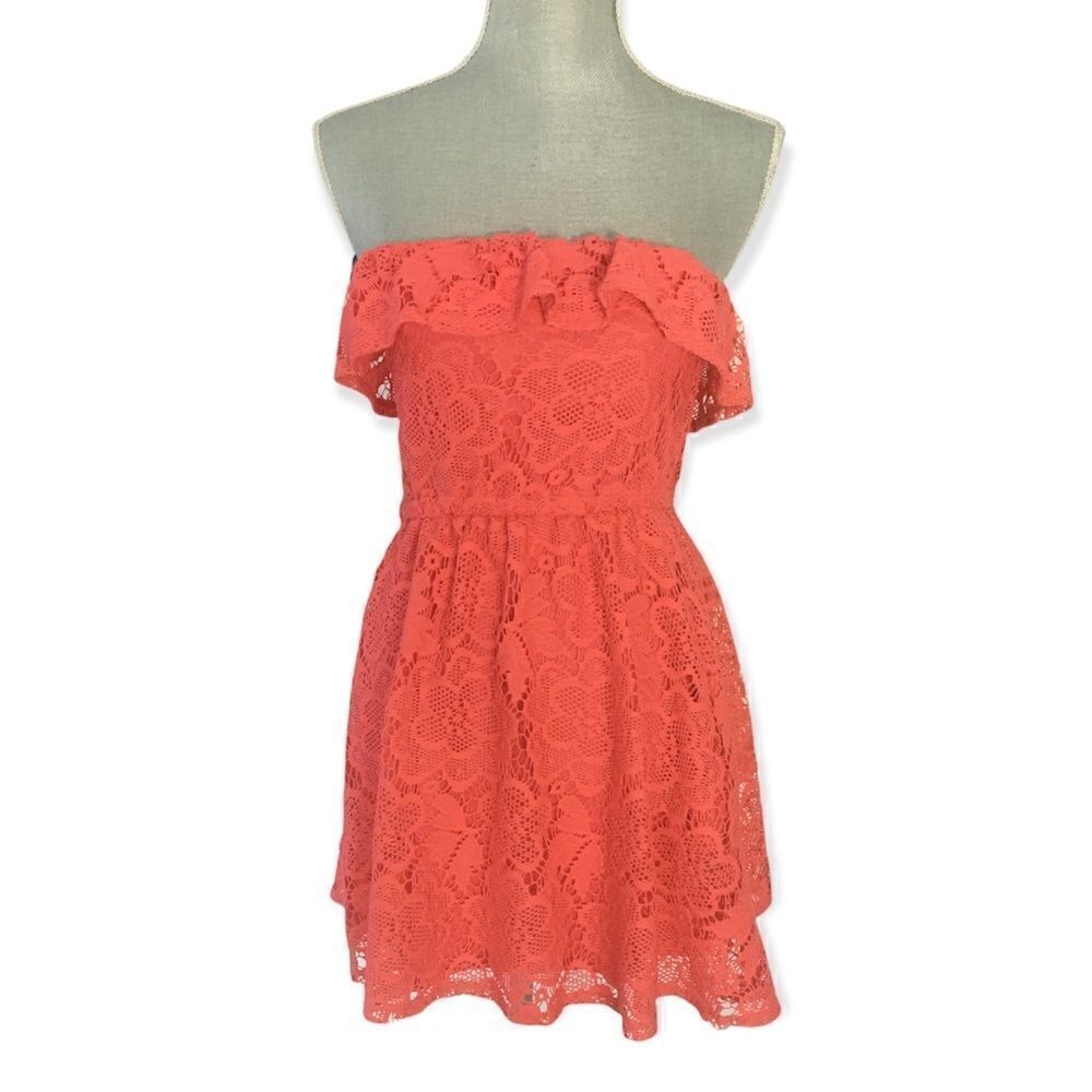 American Rag Orange Crochet Lace Strapless Dress Size M
